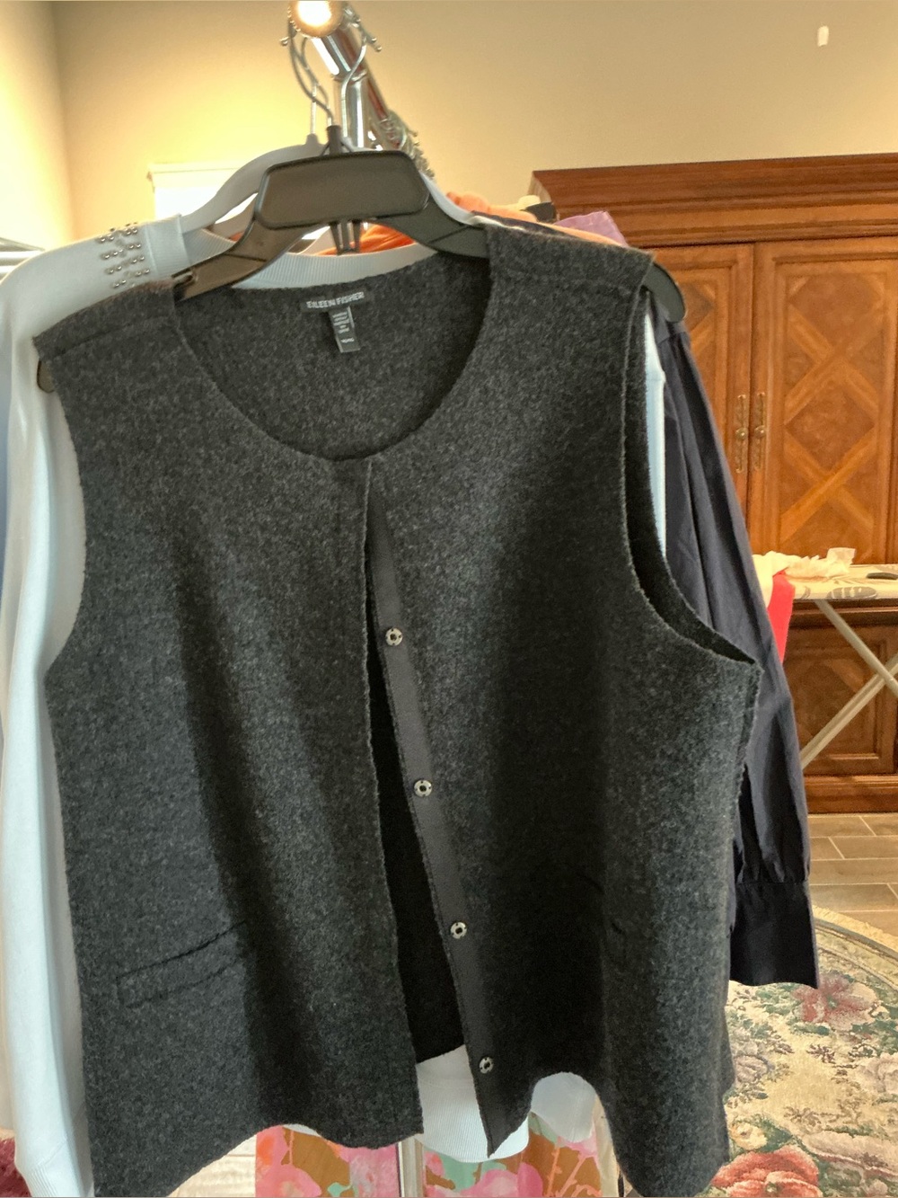 Eileen Fisher Dark Charcoal Wool-Blend Sleeveless Vest